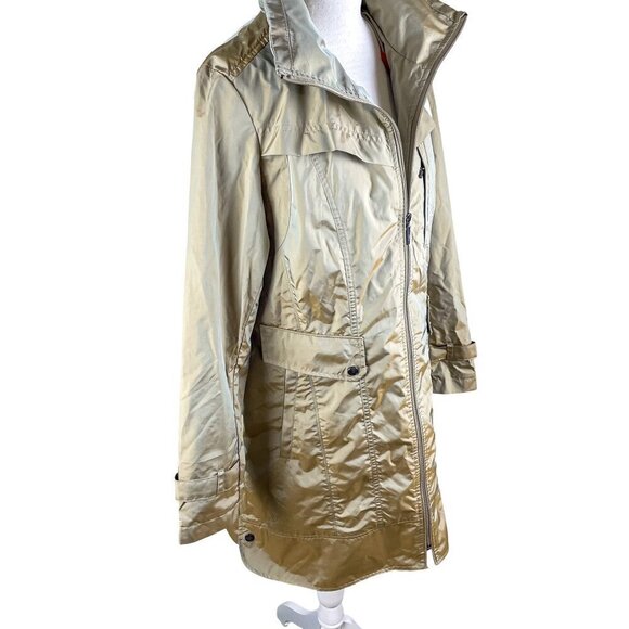 Cole Haan Womens Packable Hidden Hood Iridescent Trench Raincoat Jacket Womens L - Picture 3 of 15